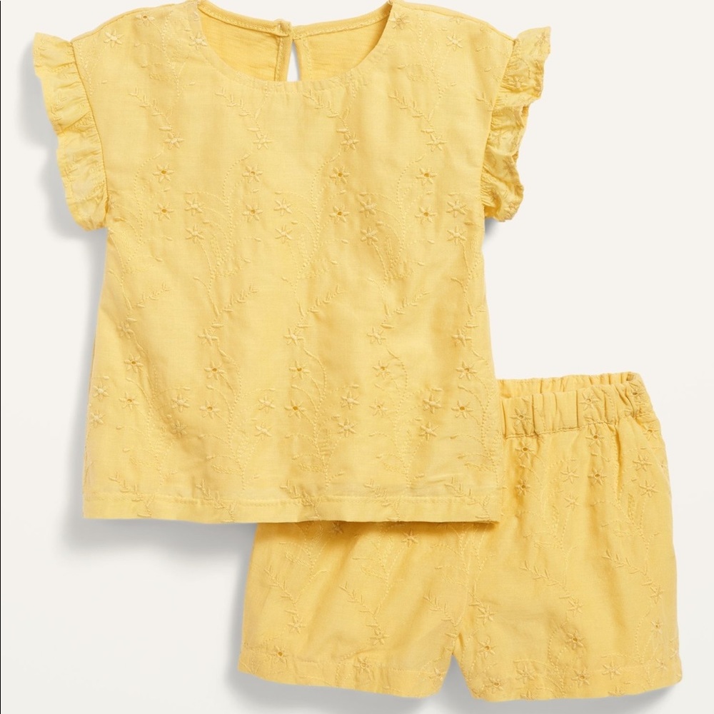 Flutter- Sleeve Eyelet Top And Shorts Set for Baby